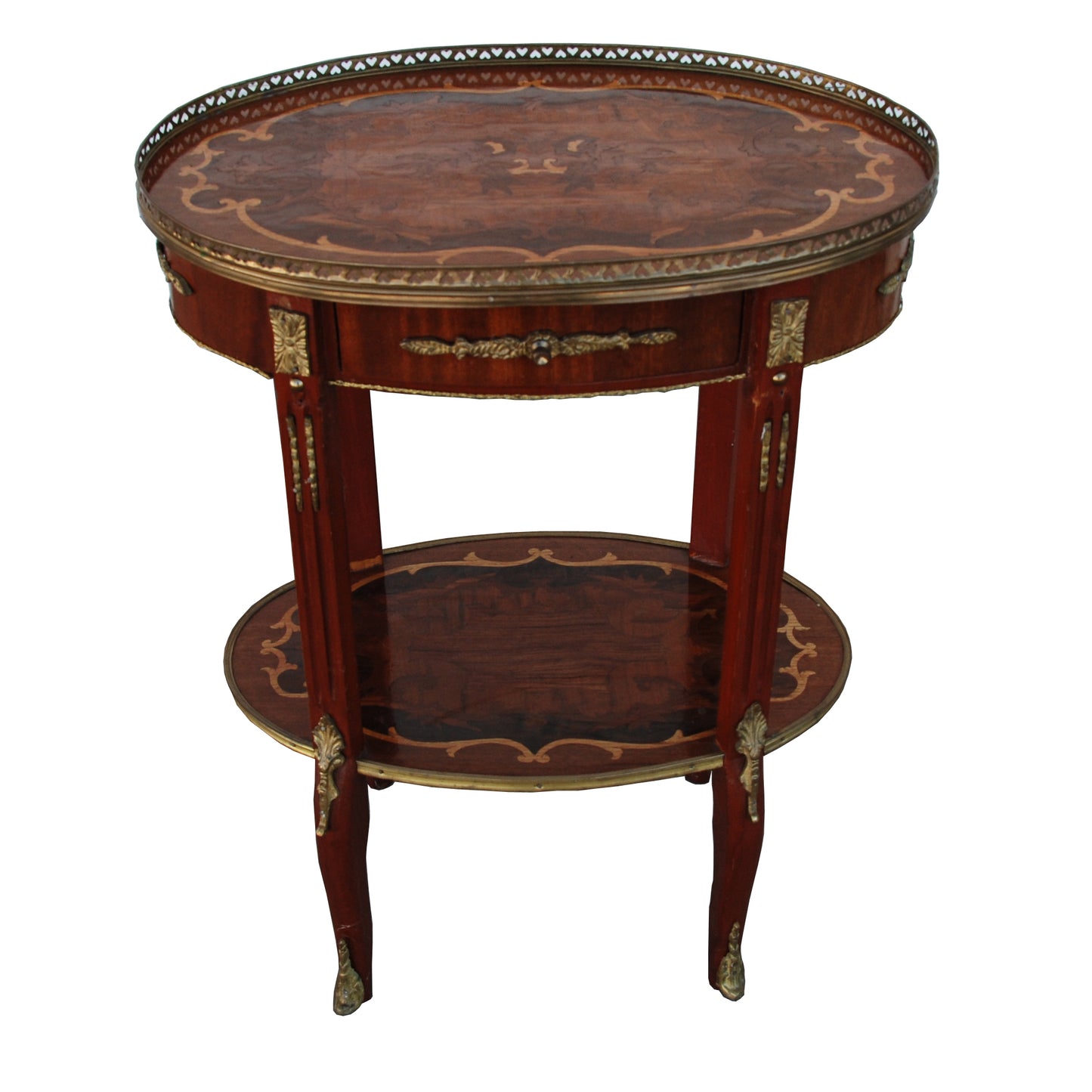 Antique French 19th Century Side Table with Gallery Edge and Marquetry Inlays