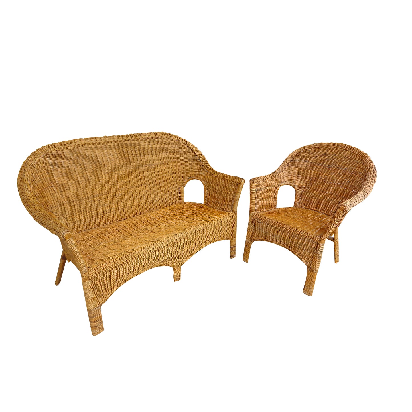 Pair of Cane Settee and Lounge Chair