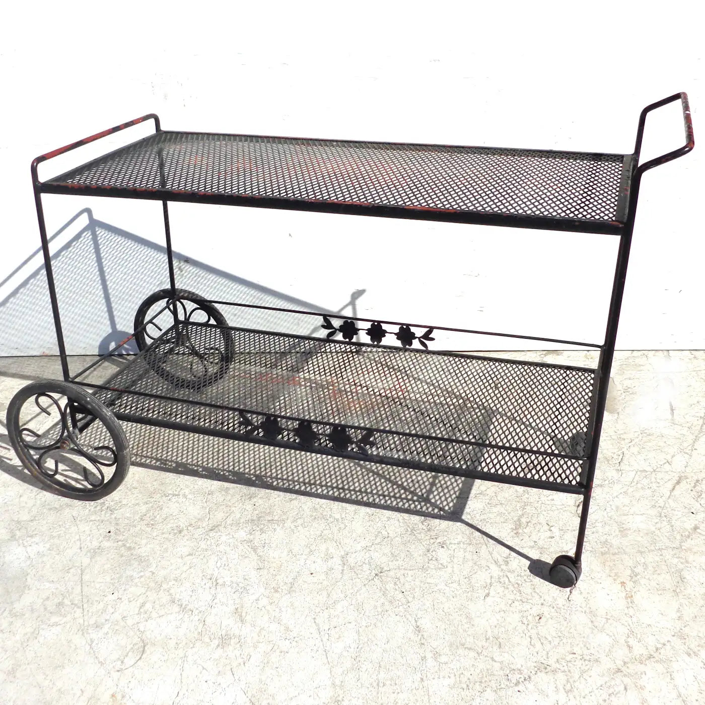 Rolling iron bar cart for patio or kitchen