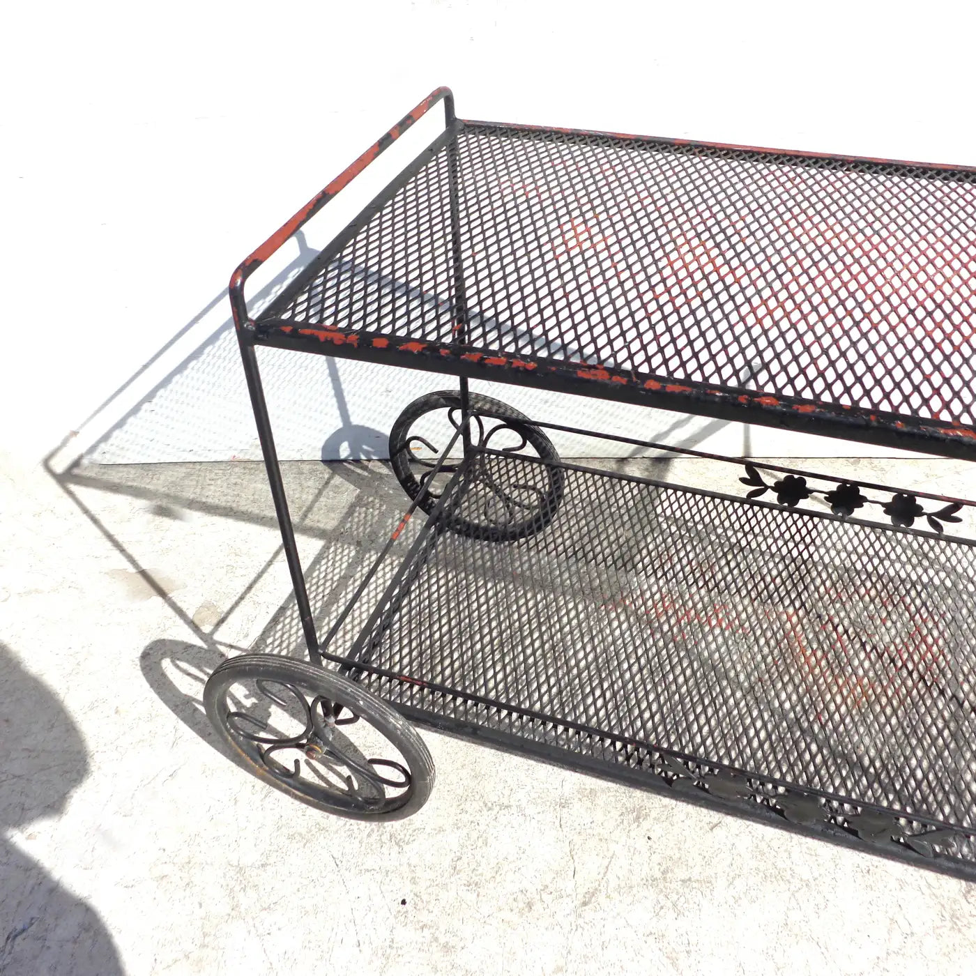 Wrought iron bar cart with lower shelf