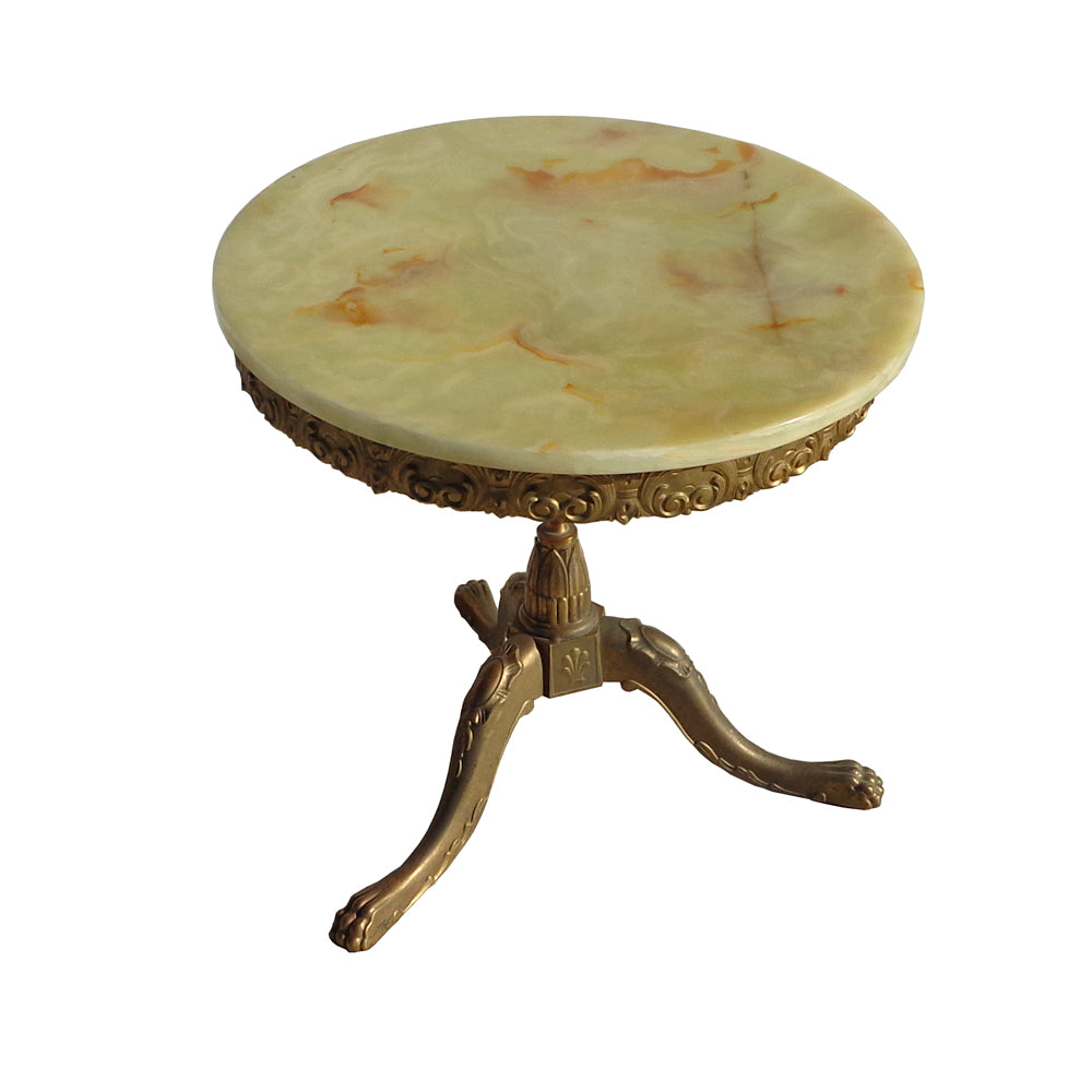 Antique Gilt Round Classical Revival Onyx Side Table