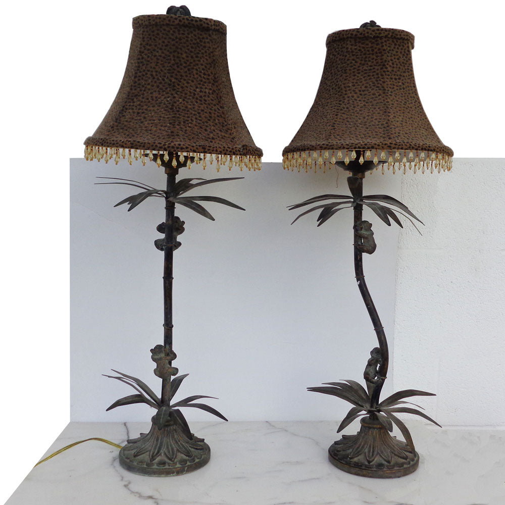 Pair of Patinated Metal Monkey Table Lamps (MR16086)