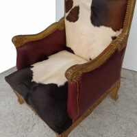 Louis XV Style Lounge Chair in Cowhide