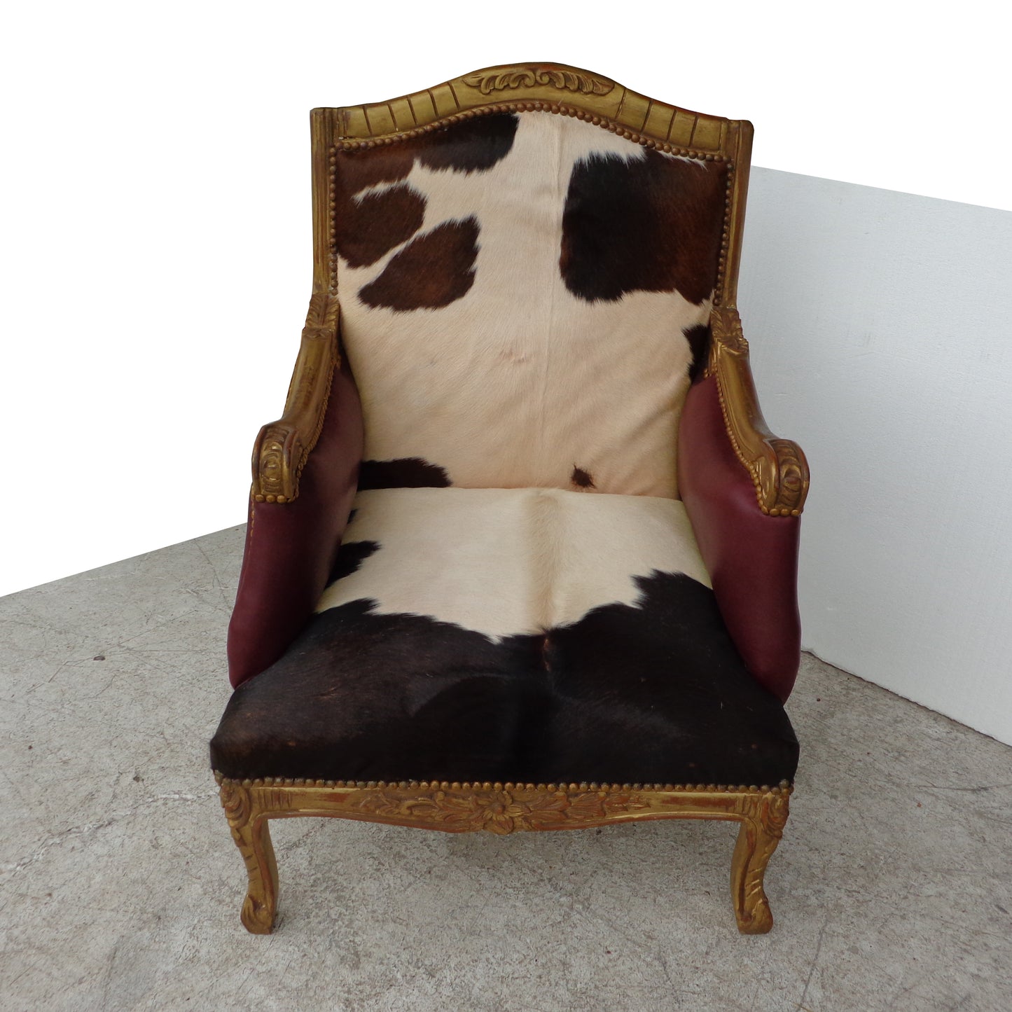 Louis XV Style Lounge Chair in Cowhide