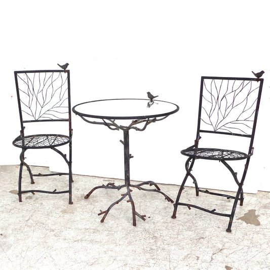 Set of Vintage Iron Outdoor Table and 2 Folding Chairs