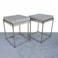 Pair of Wood Finish & Metal Base Side Tables