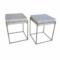Pair of Wood Finish & Metal Base Side Tables
