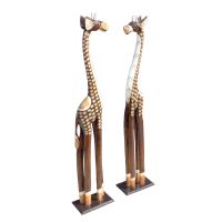 Pair of 39.5-inch carved wood giraffe statues