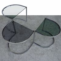 Set of Three Nesting Glass and Chrome Side Table