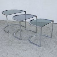 Set of Three Nesting Glass and Chrome Side Table
