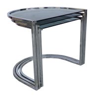 Set of Three Nesting Glass and Chrome Side Table