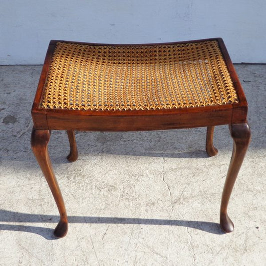 Vintage Vanity Stool, Wood Framed with Rattan Seat (MS10097)