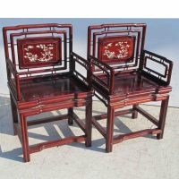 Pair of Chinese Rosewood chairs with Mother of Pearl Deco