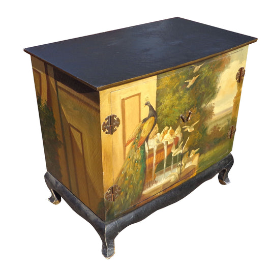 30″ vintage cabinet painted with peacock design