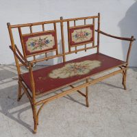 Vintage Faux Bamboo Bench Painted in A Floral Motif