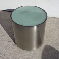 glass and chrome pedestal side table with wheels