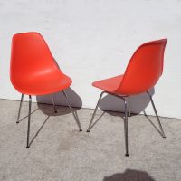 Pair of Vintage Mid Century Herman Miller Eames Orange Side Shell Chairs