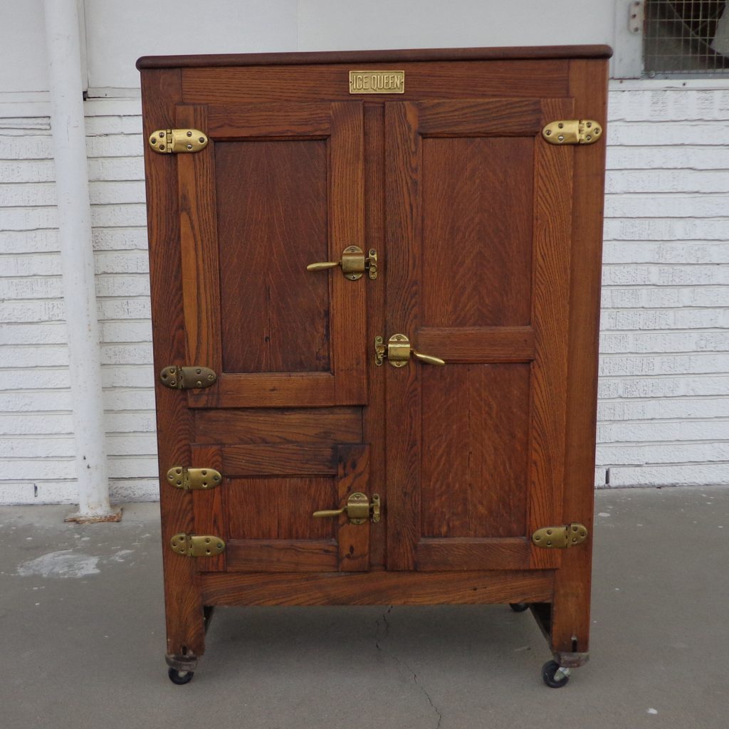 ICE QUEEN Antique Wooden Ice Box, Wine Cabinet on Casters ( MS10395)