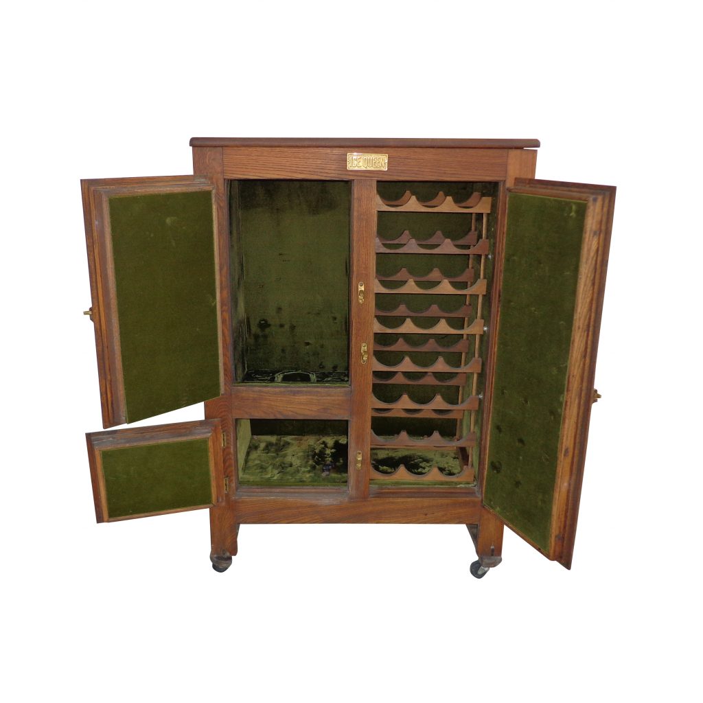 ICE QUEEN Antique Wooden Ice Box, Wine Cabinet on Casters ( MS10395)