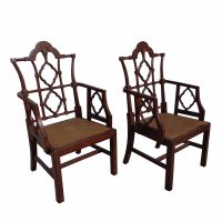 Pair of Mid Century Chinese Chippendale arm chairs