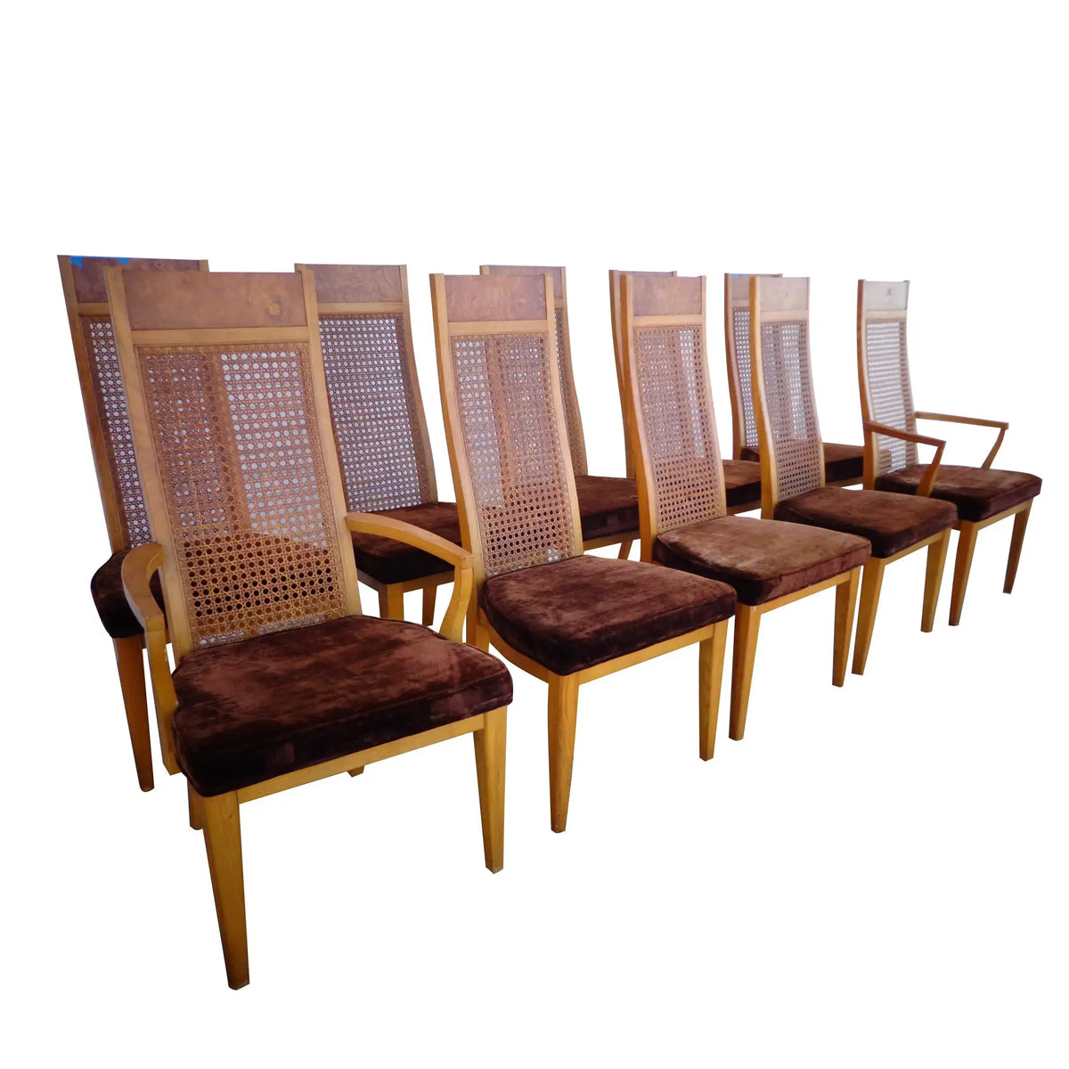 (1) Lane High Back Cane Burl Dining Chairs 8 AVAILABLE
