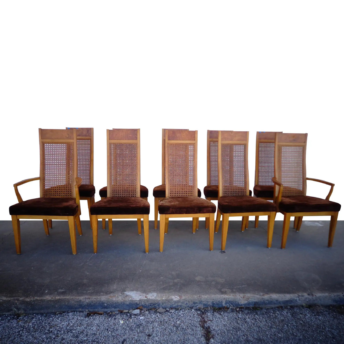 (1) Lane High Back Cane Burl Dining Chairs 8 AVAILABLE