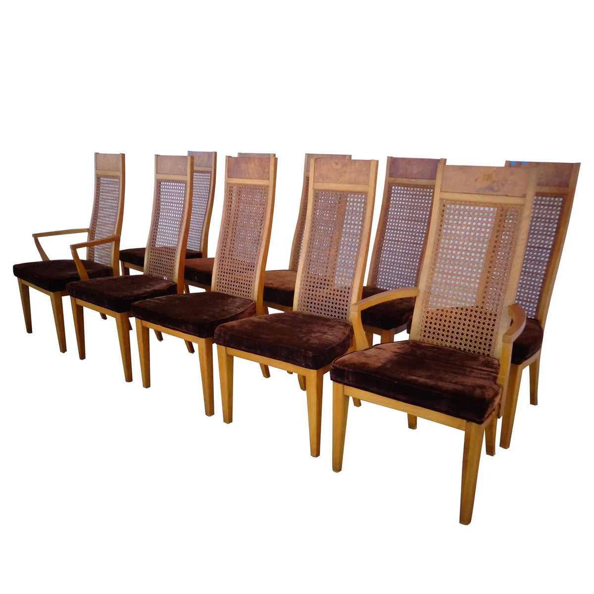 (1) Lane High Back Cane Burl Dining Chairs 8 AVAILABLE