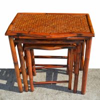 Set of 3 Bamboo and Cane Nesting Side Tables
