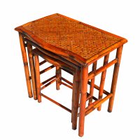 Set of 3 Bamboo and Cane Nesting Side Tables