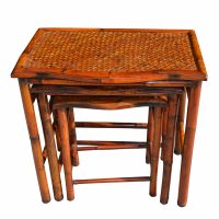 Set of 3 Bamboo and Cane Nesting Side Tables