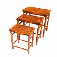 Set of 3 Bamboo and Cane Nesting Side Tables