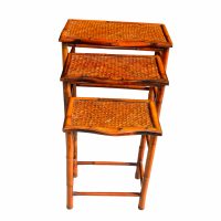 Set of 3 Bamboo and Cane Nesting Side Tables