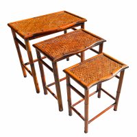 Set of 3 Bamboo and Cane Nesting Side Tables