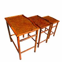 Set of 3 Bamboo and Cane Nesting Side Tables