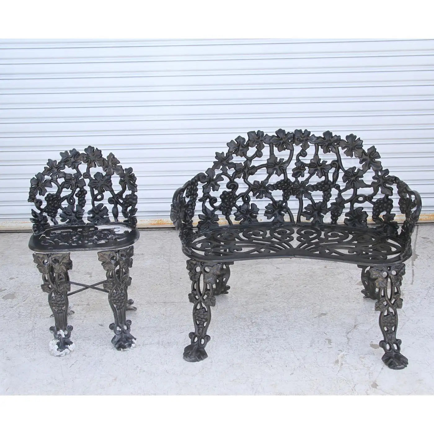Vintage Garden Cast Iron Settee and Chair