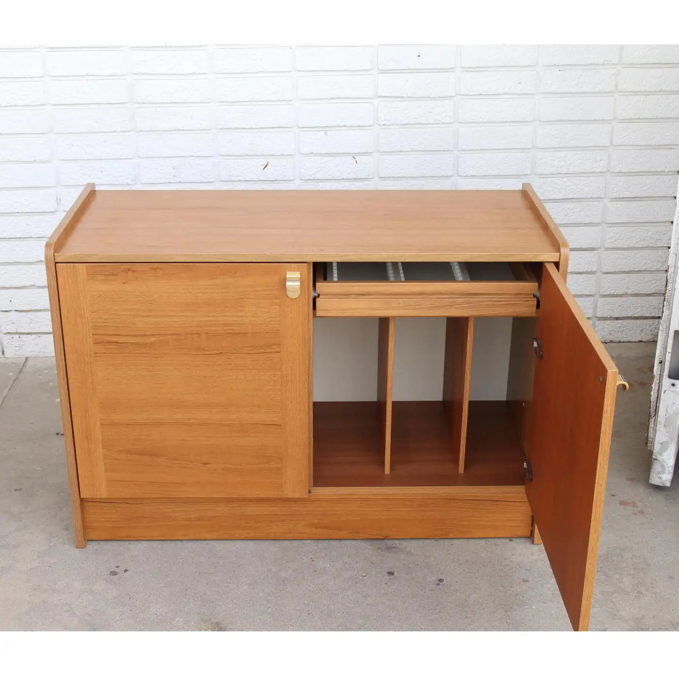 Danish teak record cabinet closed view