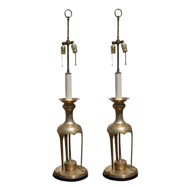 (2) Vintage Brass Table Lamps Style of James Mont (MR8717)