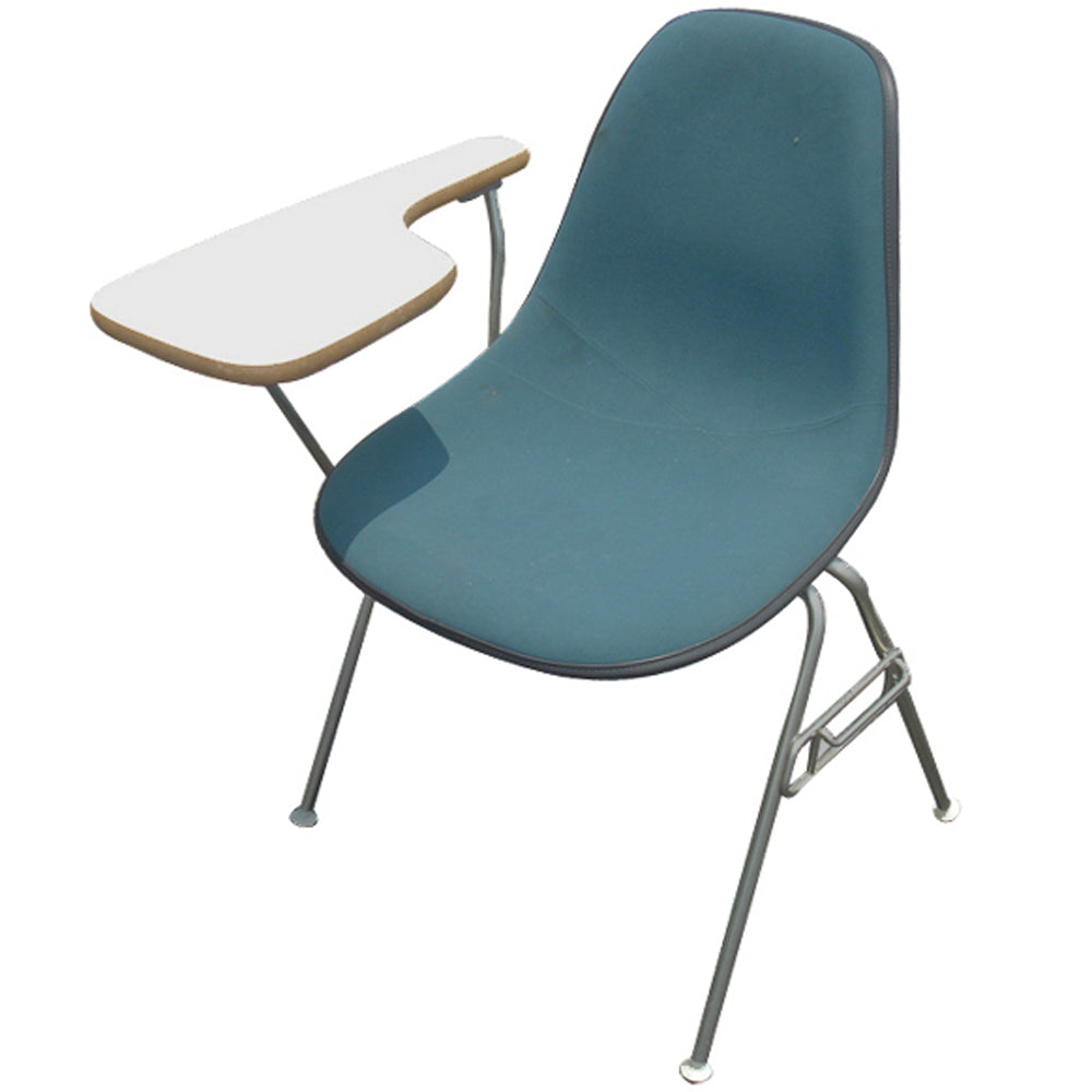 Herman Miller Eames Fabric Fiberglass Side Shell Chair With Tablet Arm TEAL