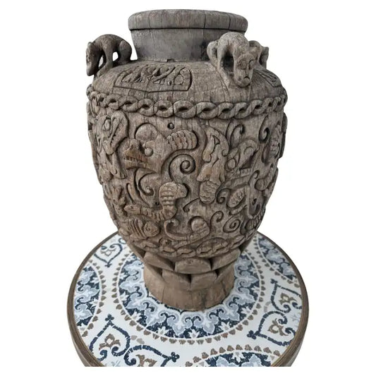 antique carved wooden vessel large decorative bowl rustic style