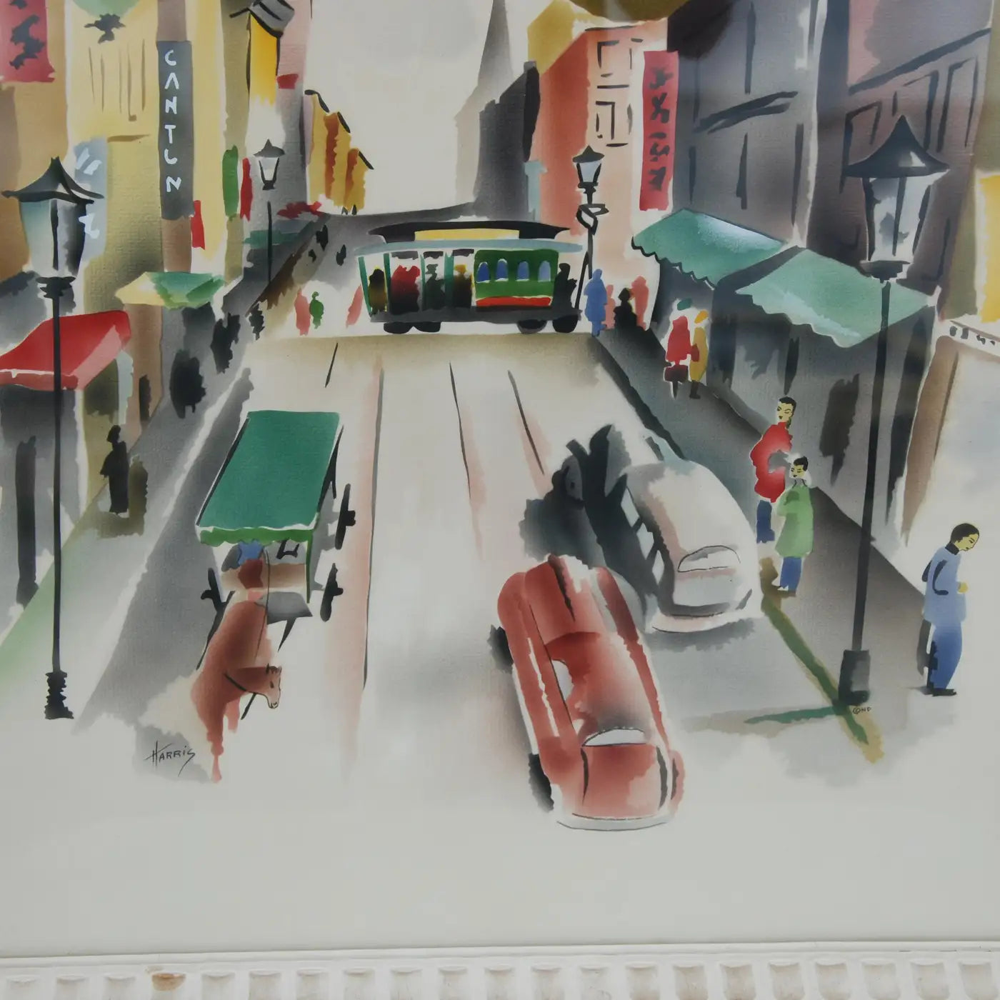 Pair of Signed Benjamin Jorj Harris Airbrush San Francisco Cable Car Artworks