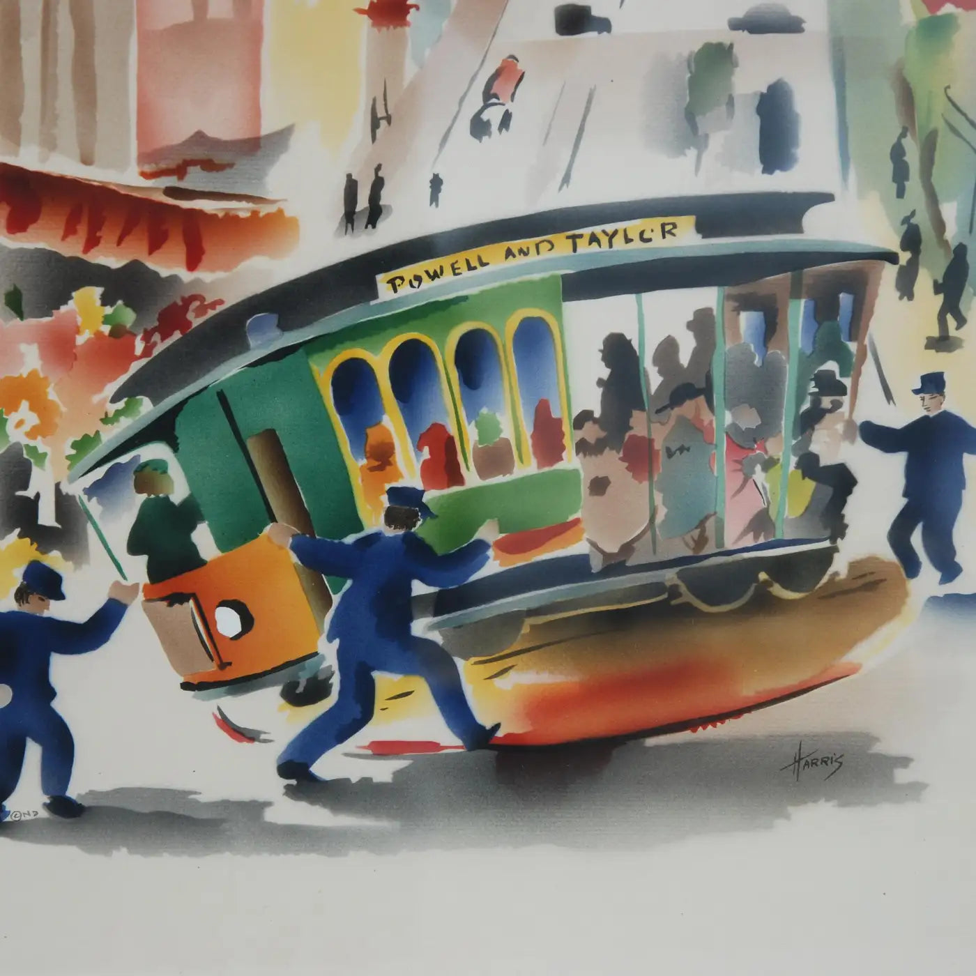 Pair of Signed Benjamin Jorj Harris Airbrush San Francisco Cable Car Artworks