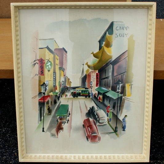 Benjamin Jorj Harris 1940s San Francisco Chinatown cable car painting