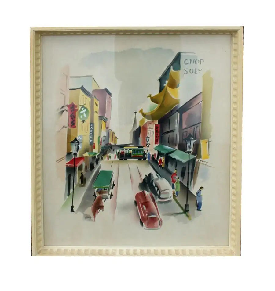 Pair of Signed Benjamin Jorj Harris Airbrush San Francisco Cable Car Artworks
