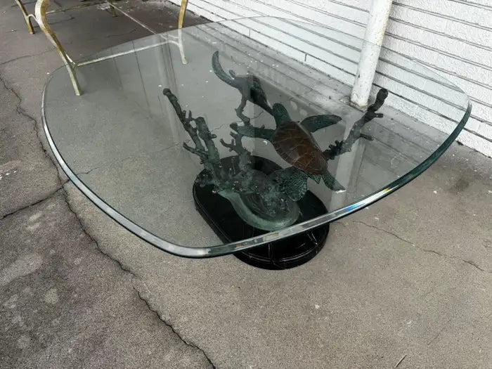 artistic bronze turtle coffee table with detailed shell texture