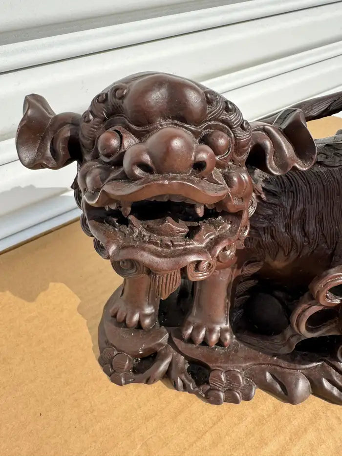 foo dog statue with pup detailed decorative sculpture