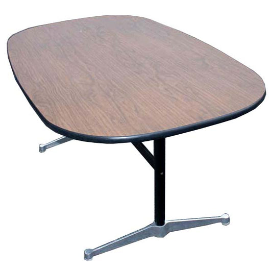 Mid Century modern furniture Walnut Laminate Table This table boasts a durable laminate surface that's easy to maintain, perfect for everyday use. It blends form and function effortlessly, ideal for both work and leisure.