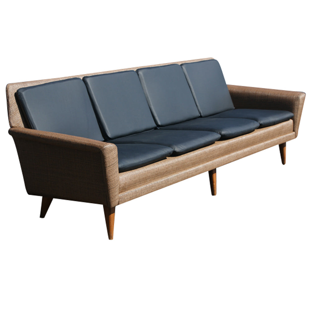 8ft Restored Danish Modern Dux Leather Sofa Couch