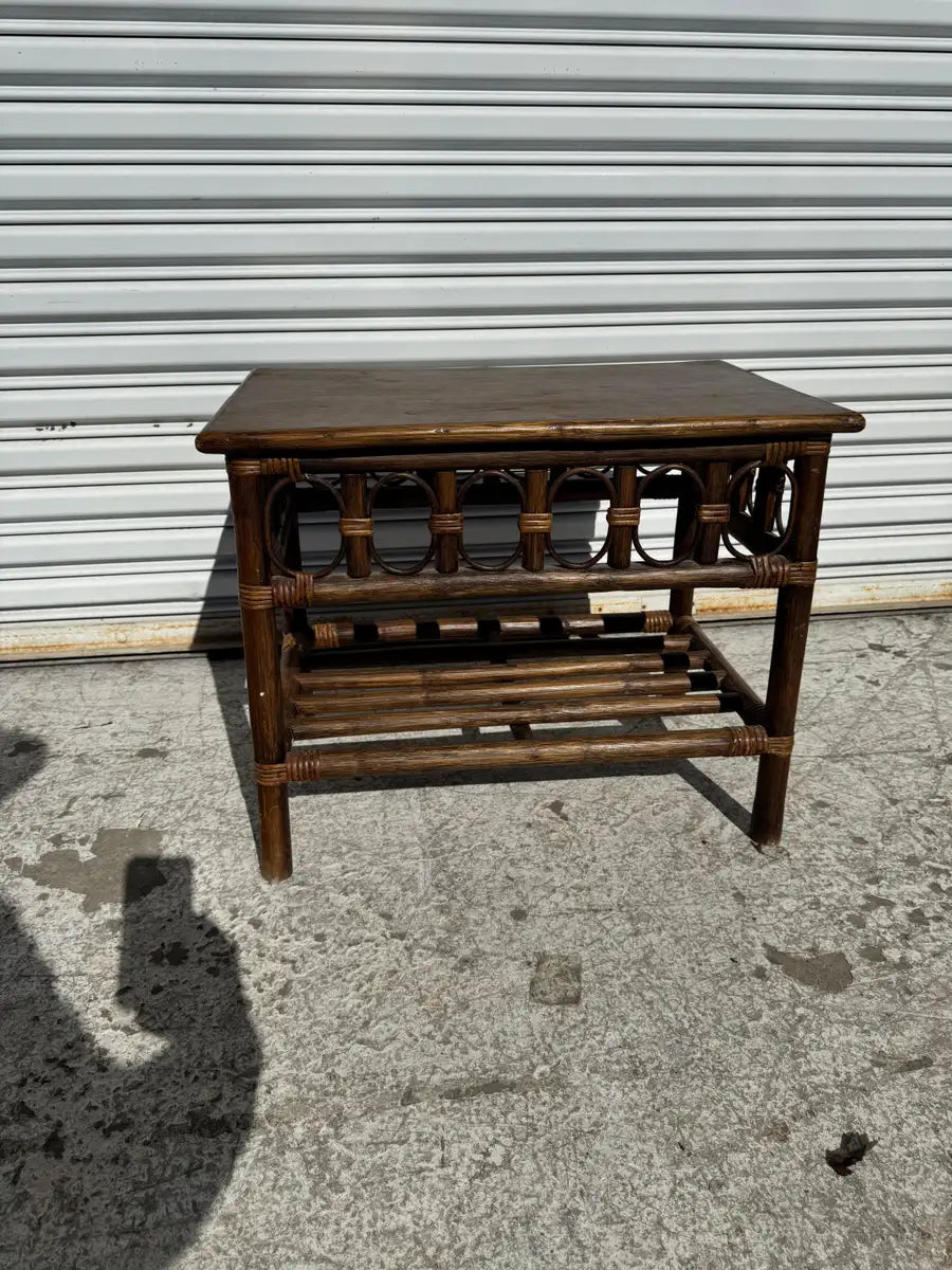rattan style bamboo side table natural finish