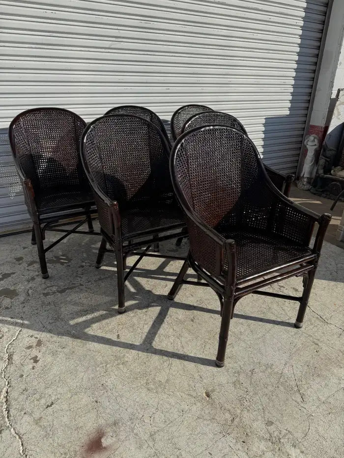 bamboo style dining chairs woven cane backrest