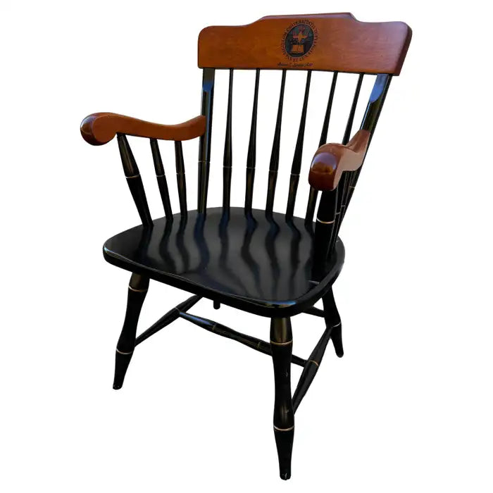 black lacquer windsor armchair with spindle back and crest detail